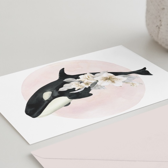 Watercolor Floral Whale Wall Art Illustration Print Poster Card Unframed - Picture 5 of 5